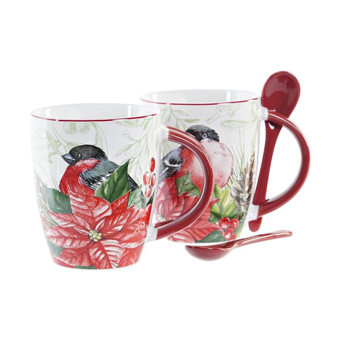 Mug Navidad Tradicional DKD Home Decor Rojo Verde 8 x 10 x 13 cm (4 Unidades) 1