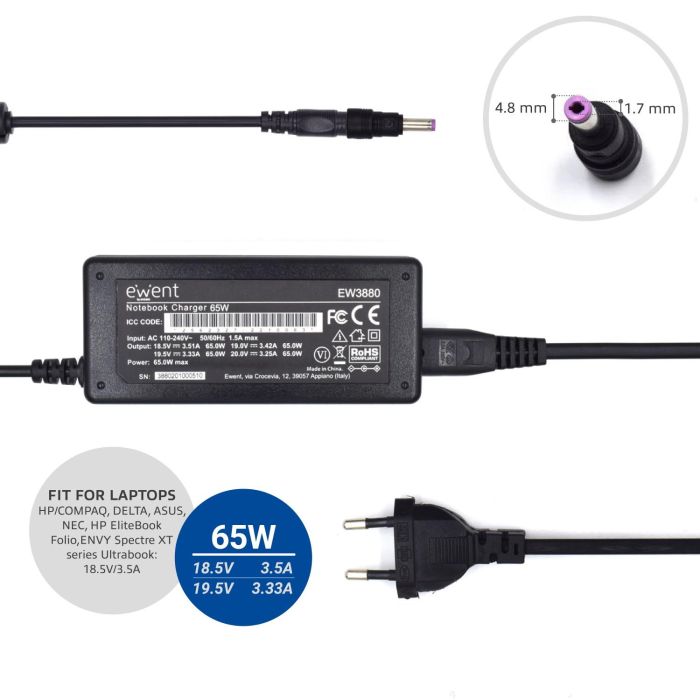 Ewent EW3899 adaptador e inversor de corriente Interior 65 W Negro 1 Ewent EW3899 adaptador e inversor de corriente Interior 65 W Negro 1