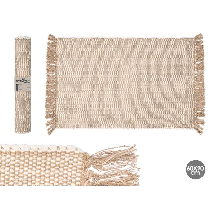 Giftdecor Alfombra Artesanal Beige Natural 60x90 cm Poliéster Algodón 1100 gsm (8 Unidades) Giftdecor Alfombra Artesanal Beige Natural 60x90 cm Poliéster Algodón 1100 gsm (8 Unidades)