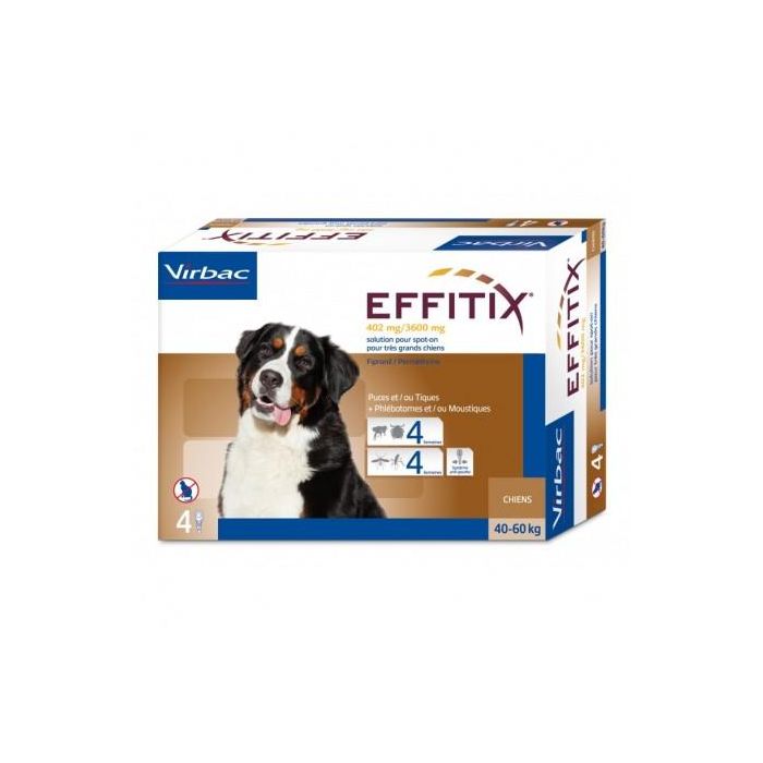 Virbac Effitix - Antiparasitario para Perros XL 40-60 kg, 4 Pipetas - Elimina Pulgas, Garrapatas y Repelente de Mosquitos Virbac Effitix - Antiparasitario para Perros XL 40-60 kg, 4 Pipetas - Elimina Pulgas, Garrapatas y Repelente de Mosquitos