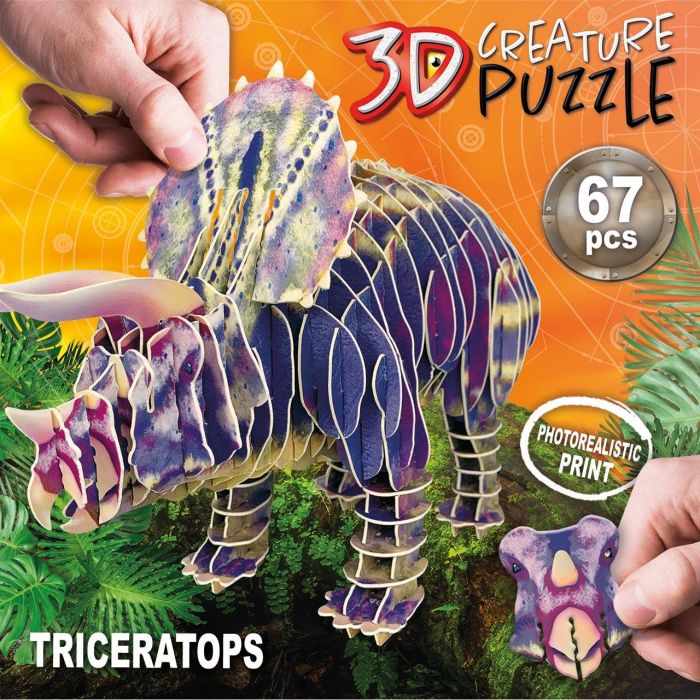 Educa Triceratops 3D Creature Puzzle 19183 Construcción de Cartón sin Pegamento para +6 Años 1