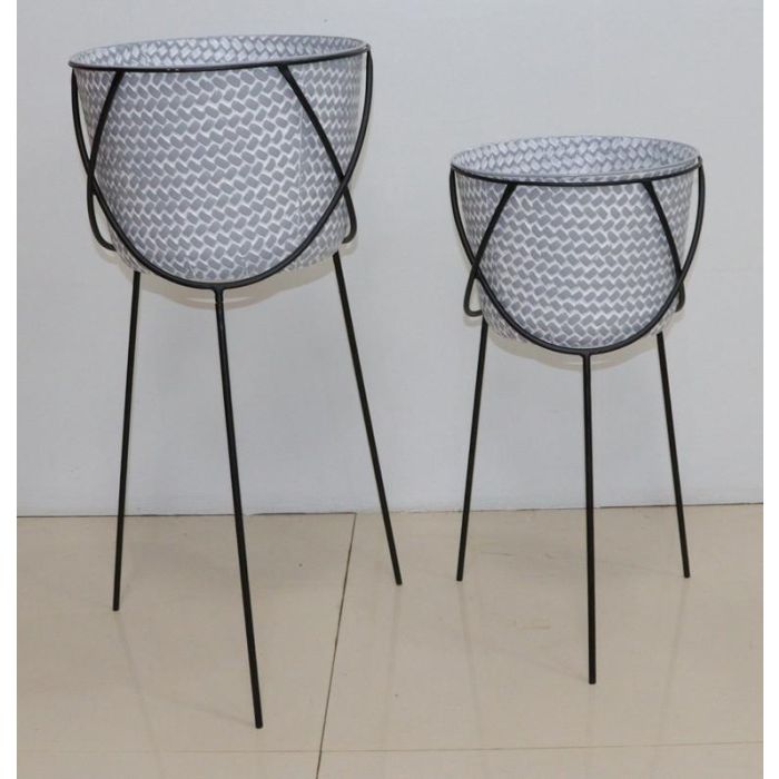 DKD Home Decor Macetero Urban de Metal y Hierro, Colores Gris y Negro, Medidas 37x37x82 cm - Set de Dos Piezas