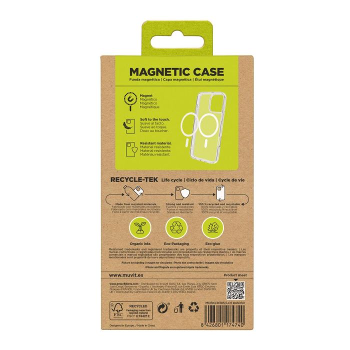 Muvit Funda Recycletek MagSafe para iPhone 100% Materiales Reciclados Transparente 1