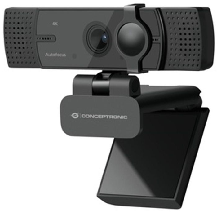 Conceptronic Amdis08B Webcam 4K Ultra HD 15.9MP, Micrófono Doble con Cancelación de Ruido, Lente Gran Angular 120°, Plug and Play, Negro
