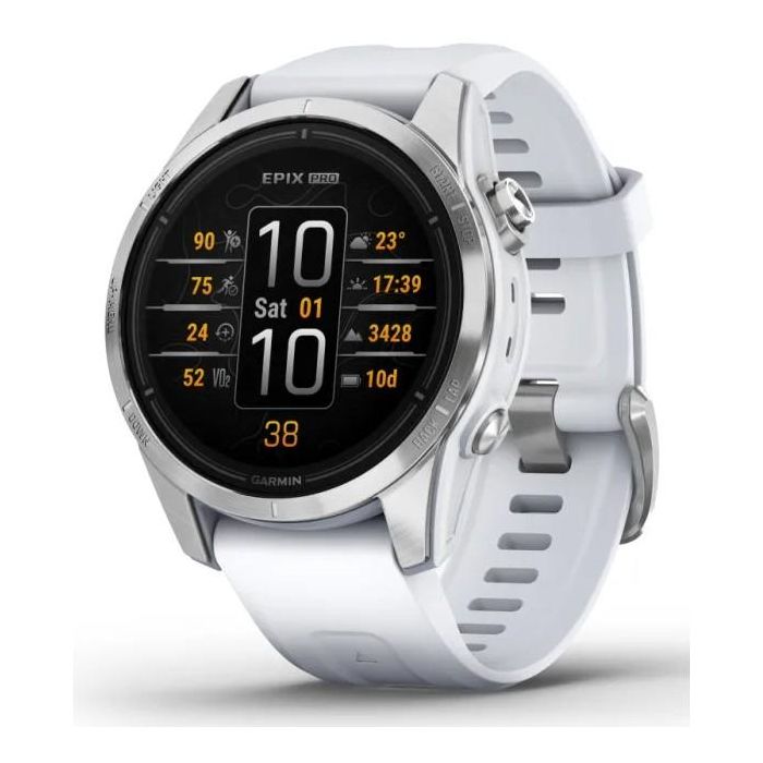 Garmin epix Pro (Gen 2) Smartwatch GPS 42mm AMOLED Pantalla Táctil Wi-Fi Plata Correa Blanca 1.2" 32GB