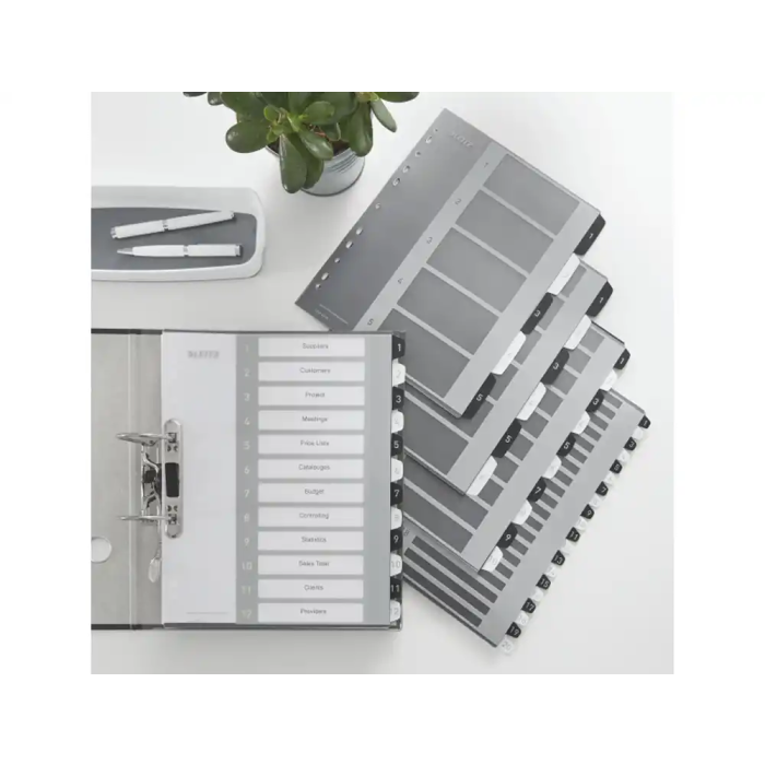 Leitz WOW Separador Numérico Plástico Imprimible 1-12 Juego de 12 DIN A4 Multitaladro Blanco/Negro 1