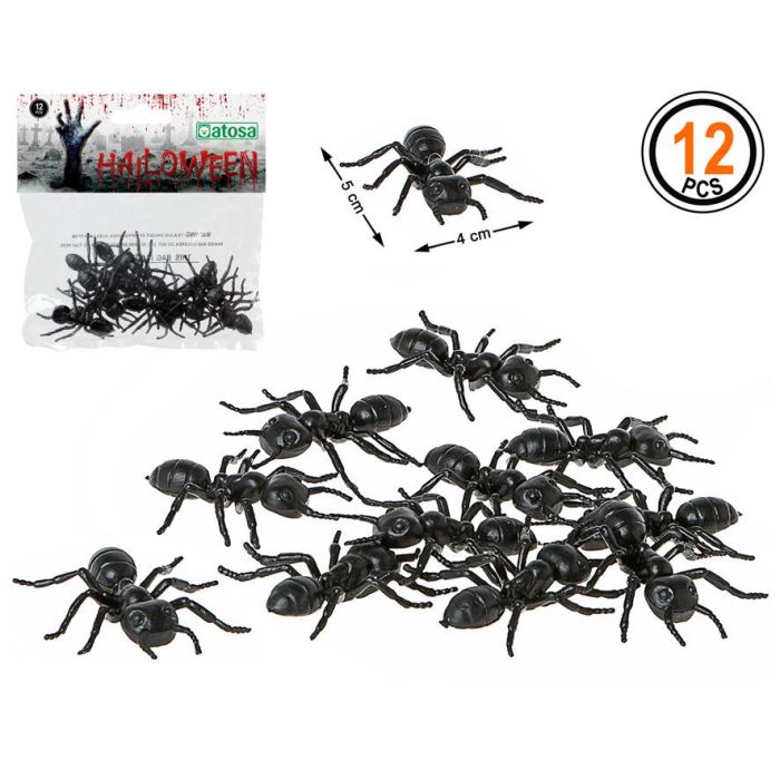 Pack de 12 Hormigas Negras 5x4 cm para Decoración Halloween y Fiestas de Terror