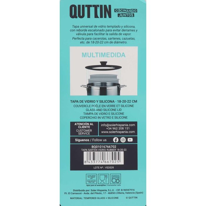 Tapa Sarten Vidrio Rubber 18, 20, 22 cm - Quttin (6 Unidades) 9 Tapa Sarten Vidrio Rubber 18, 20, 22 cm - Quttin (6 Unidades) 9