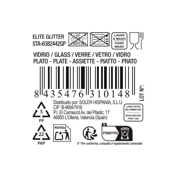 Plato 31 cm vidrio Elite Glit plata, colección 230