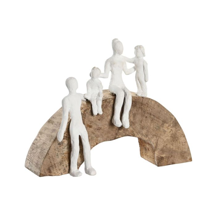 DKD Home Decor Figura Decorativa de Familia Estilo Urban, de Mango y Aluminio, Blanco y Marrón, 22 x 28 x 9 cm, Set de 2