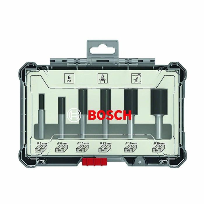 Bosch 2607017466 Juego de Fresas para Fresadoras, 8 mm de Diámetro de Vástago, 6 Piezas en Estuche de Transporte