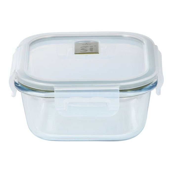 San Ignacio Fiambrera Experto Cuadrada 320 ml de Vidrio Borosilicato Apto Horno Microondas Congelador Lavavajillas Hermética con Válvula Tapa Verde 12 x 12 x 9 cm