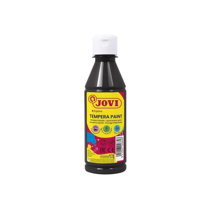 Jovi Témpera Líquida Base Agua Negro 250ml Botella, Alto Poder Cubriente, Secado Rápido, Fácil Lavado, Sin Gluten ni Alérgenos, Colores Intensos