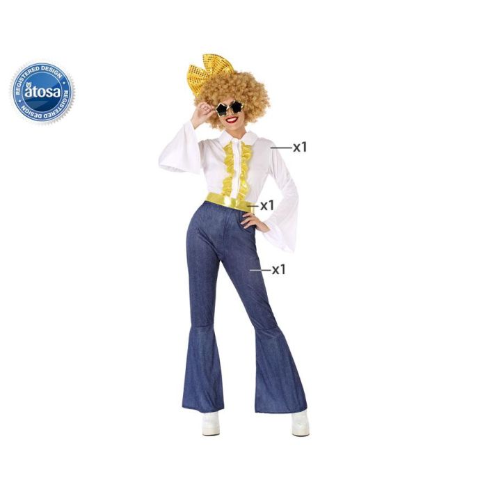 Disfraz Disco Años 70 para Mujer Adulto Multicolor con Camisa, Pantalón Pata Elefante y Cinturón Dorado XS-S 0 Disfraz Disco Años 70 para Mujer Adulto Multicolor con Camisa, Pantalón Pata Elefante y Cinturón Dorado XS-S 0