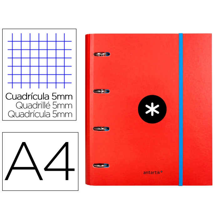 Antartik Carpeta con recambio A4 cuadro 5mm con solapa y 4 anillas 40mm, color rojo 0 Antartik Carpeta con recambio A4 cuadro 5mm con solapa y 4 anillas 40mm, color rojo 0