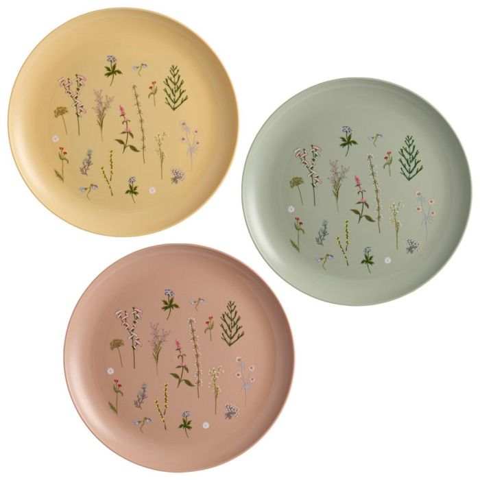 Day Juego de 4 Platos 25 cm Colores Surtidos Arena Natural Verde Musgo Amarillo Arena Ilustraciones de Plantas 2