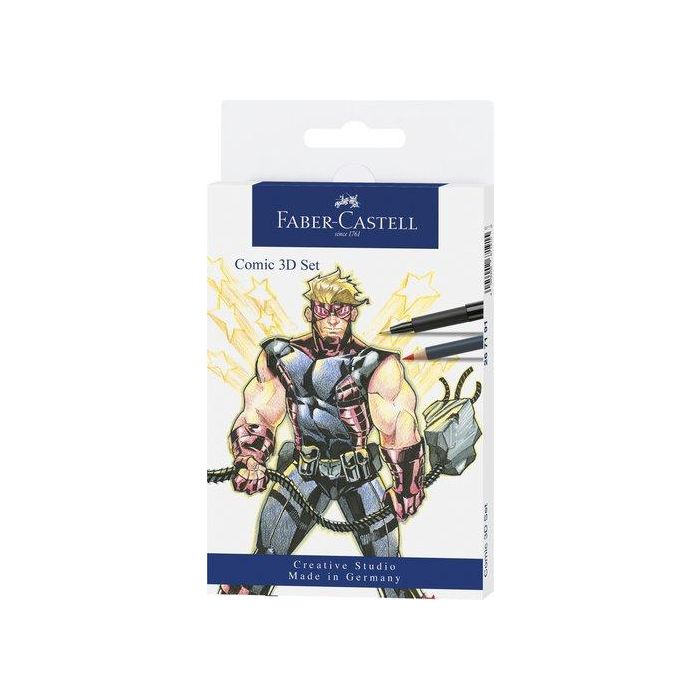 Rotulador Fibra Faber-Castell Set Comic 3D Estuche De 11 5X Rotuladores Pitt Artist Pen 3X Lápices Acuarelables Goldfaber Aqua 1X Lápiz Goldfaber Hb 1X Afilalápices Metálico 1X Goma De Borrar 5 unidades