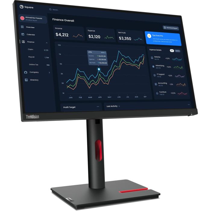 Lenovo ThinkVision T22i-30 Monitor IPS 21.5" Full HD 1920x1080, Sin Bordes, Ergonómico, Baja Luz Azul TÜV 5