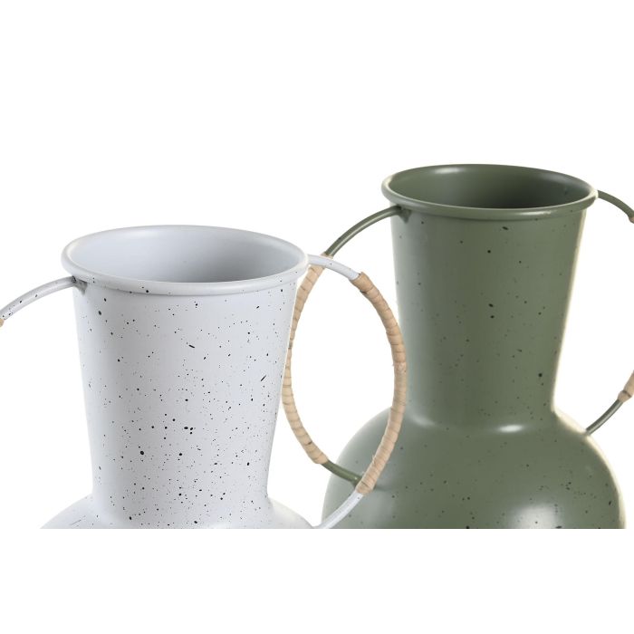 DKD Home Decor Jarrón Urban Blanco Verde Metal 13 x 24 x 20 cm (2 Unidades) 1