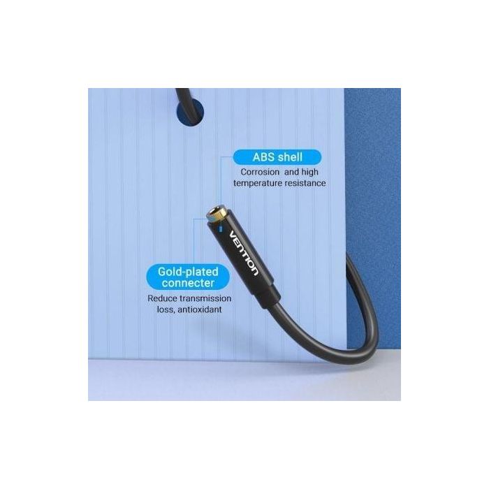 Vention BBZBF Cable de Extensión Estéreo Jack 3.5mm Macho a Jack 3.5mm Hembra 1 Metro Negro con Contactos Dorados 2