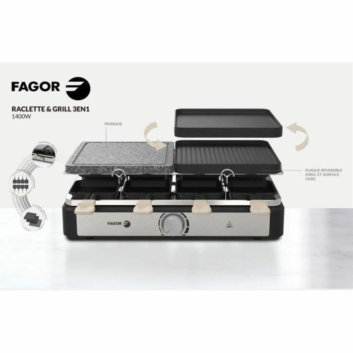 Raclette/Grill - FAGOR - FGRG8 - 8 personas - Piedra para cocinar - 1400W - Termostato regulable 2