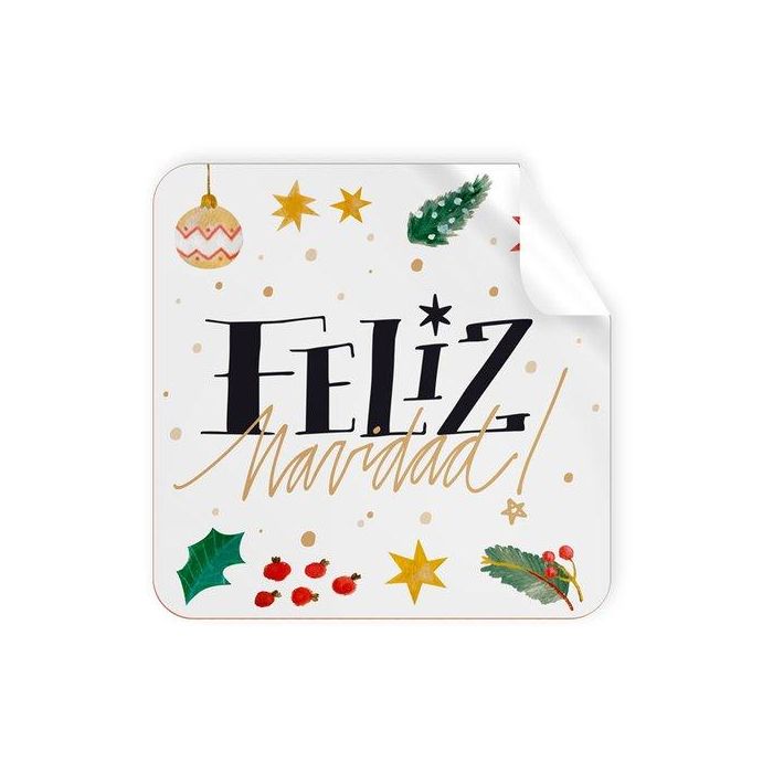 Etiquetas Regalo Adh. Rollo 250 Uds. Cuadradas 40X40 Navidad Feliz Navidad Blanca