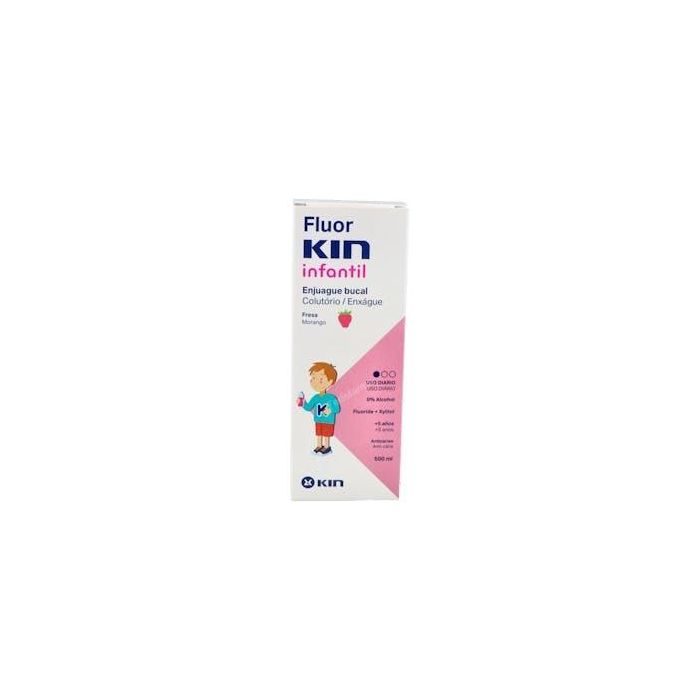 Kin FLUORKIN INFANTIL Enjuague Bucal Anticaries para Niños +6 años, Protección Esmalte, Remineralizante, Fresa, Sin Alcohol, Con Flúor 500 ml