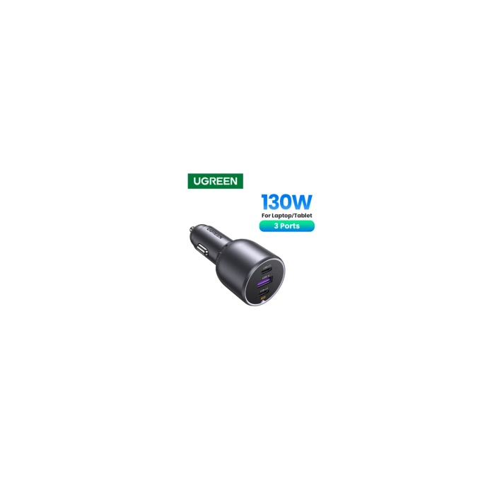 UGREEN Cargador Rápido para Coche 130W 3 Puertos USB-C y USB-A, Carga Rápida para Portátil, Teléfono Móvil, Tablet, Batería Portátil, Color Gris, Ref: 35025 1