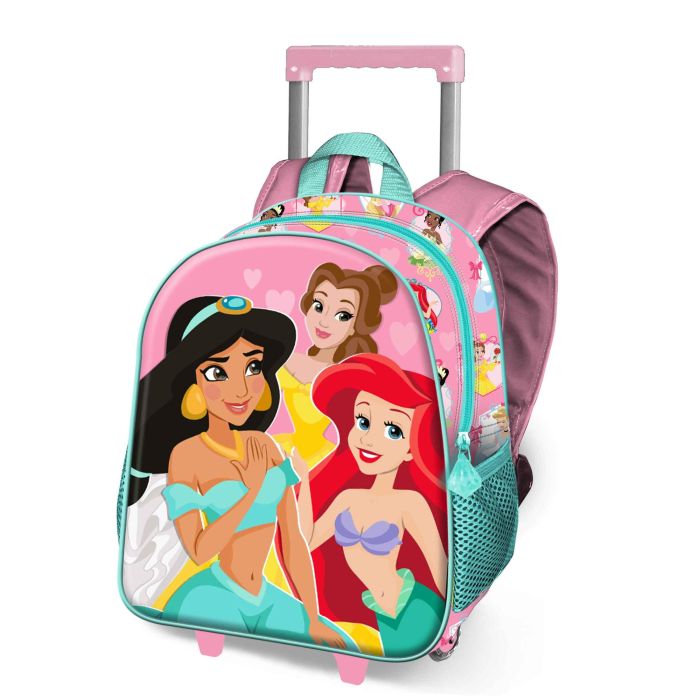 Mochila 3D con Ruedas Pequeña Charm Disney Princesas Rosa