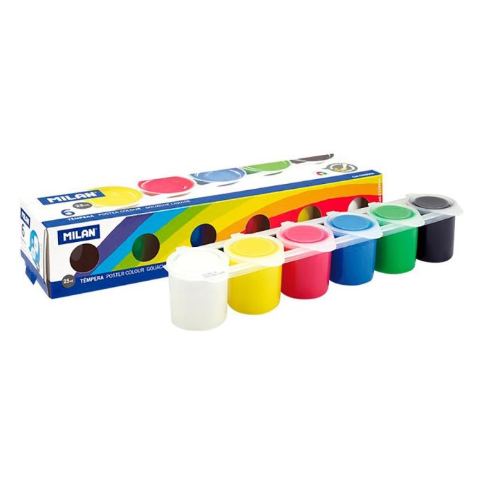 Milán Estuche Témpera Colores Surtidos 25 ml - 6 Tarros con Pincel Escolar, Colores Vivos y Resistentes a la Luz 1