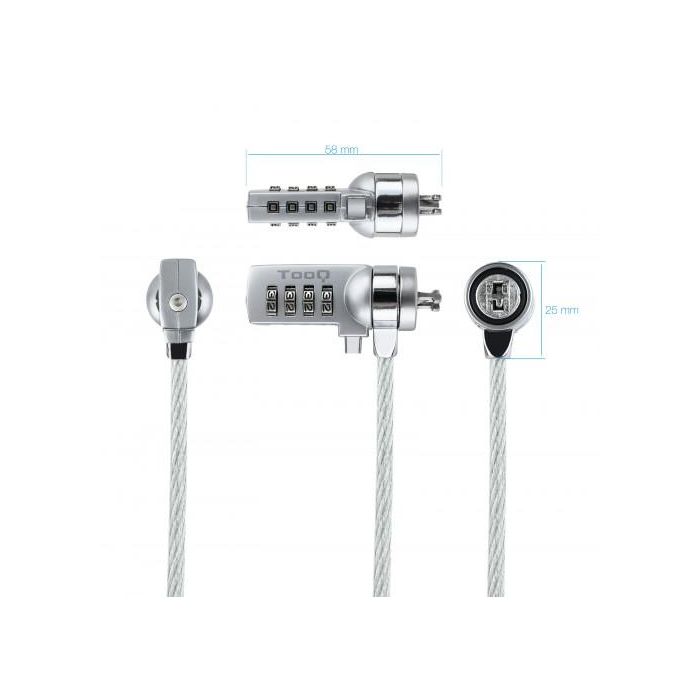 TOOQ CABLE DE SEGURIDAD T-LOCK CON COMBINACION PARA PORTATILES - BLOQUEO DE 4 DIGITOS - ACERO 4.5MM - LONGITUD 1.50M 1