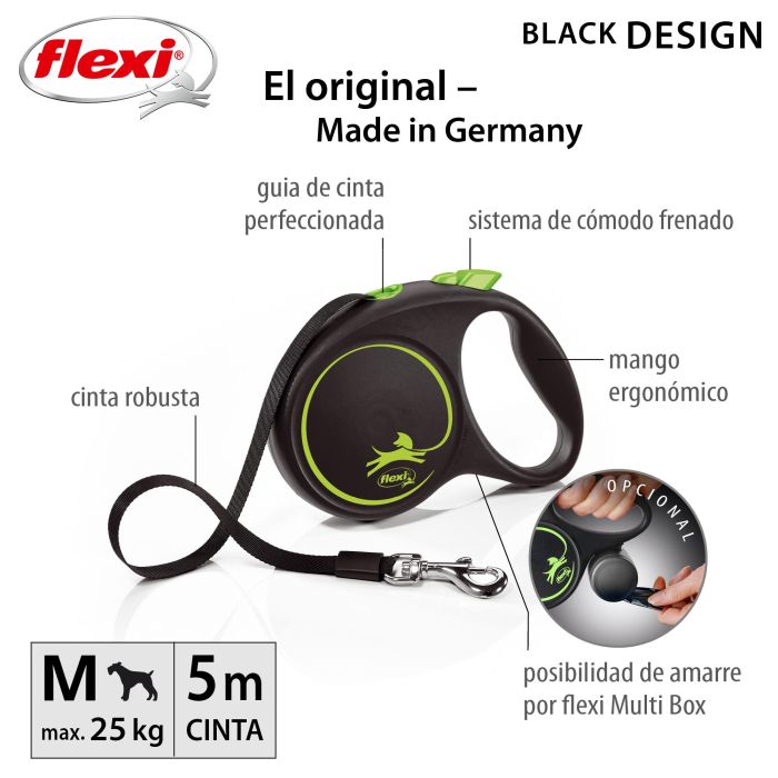Flexi Correa Black Design M Cinta 5m Verde 1