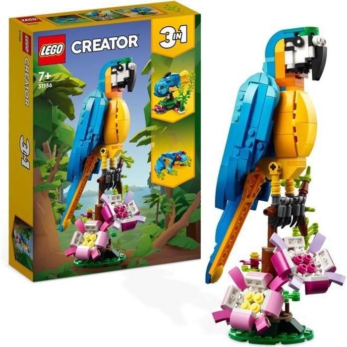 LEGO 31136 Creator 3en1 Loro Exótico - Set de Construcción de Animales de la Selva Transformable en Pez y Rana LEGO 31136 Creator 3en1 Loro Exótico - Set de Construcción de Animales de la Selva Transformable en Pez y Rana