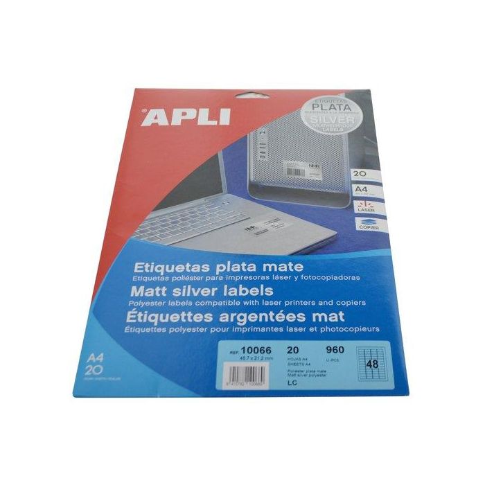 Apli Etiquetas Adhesivas Metalizadas Plata 45,7x21,2 mm, 960 Unidades, para Impresora Láser