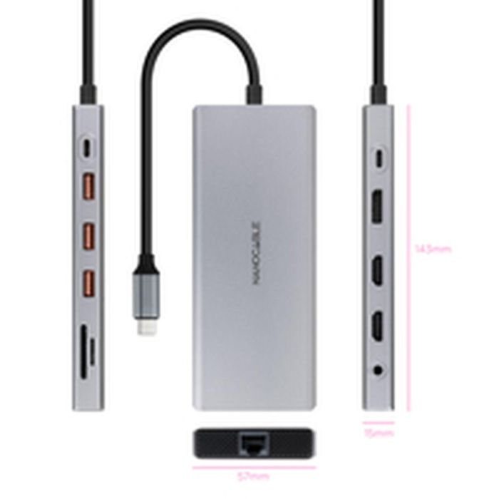 Hub USB NANOCABLE 10.16.4612 Gris 100 W 1