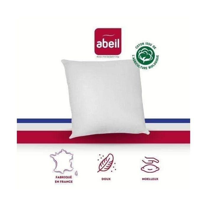 Set de 2 almohadas antiácaros - 60 x 60 cm - 100% algodón orgánico - ABEIL Set de 2 almohadas antiácaros - 60 x 60 cm - 100% algodón orgánico - ABEIL