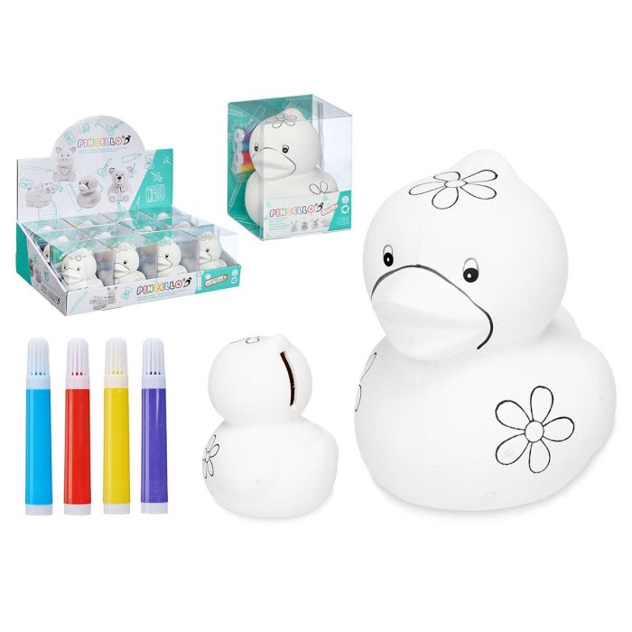 Hucha Patito Cerámica Pincello con 4 Rotuladores - 11x12x9.5 cm (24 Unidades) Hucha Patito Cerámica Pincello con 4 Rotuladores - 11x12x9.5 cm (24 Unidades)