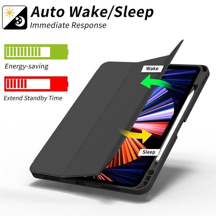 eSTUFF Funda para iPad Air 13" 2025/2024 MIAMI Estuche con Carga y Almacenamiento para Lápiz PU Negro/Transparente 3