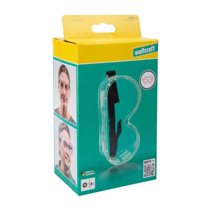 Wolfcraft 4937000 Gafas de Protección Visión Total Standard con Cinta Ajustable y Ventilación, Uso Continuo, Made in Germany 1