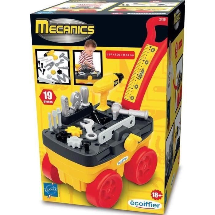 Ecoiffier Carro mecánico de herramientas, completo con 19 piezas, tornillo de banco funcional y tapa base de juego, a partir de 18 meses 4