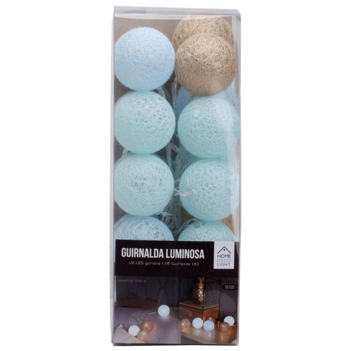 Home Deco Light Guirnalda Luz 20 Led Azul/Oro con Bolas de 5,5 cm, Cable 345 cm 1