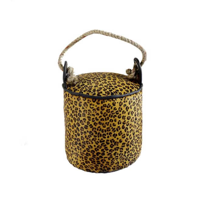 DKD Home Decor Sujetapuertas Decorativo Colonial con Diseño de Leopardo, Fabricado en Piel y Cuerda, 19 x 19 x 19 cm