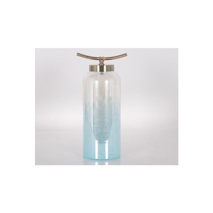 DKD Home Decor Jarrón Mediterráneo Colección Sealine de Cristal y Metal 90/10%. Tonos Azul y Dorado. Medidas 15x41x19 cm