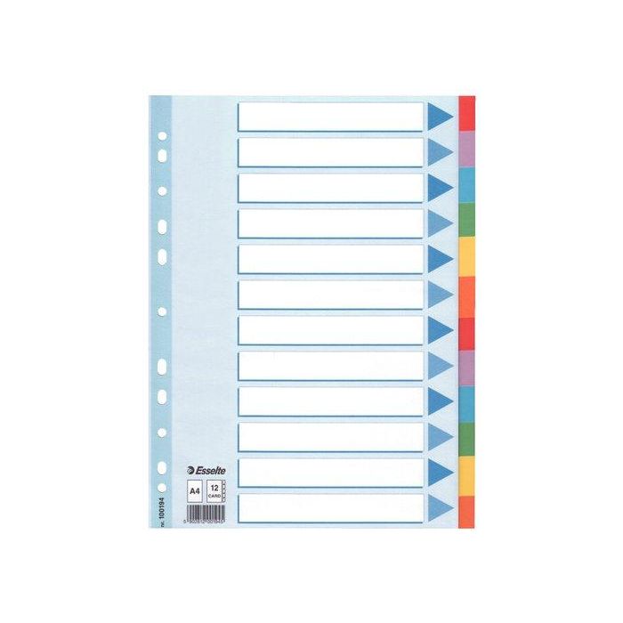 Esselte Separadores Multitaladro Cartón 12 Posiciones A4 Índice Colores
