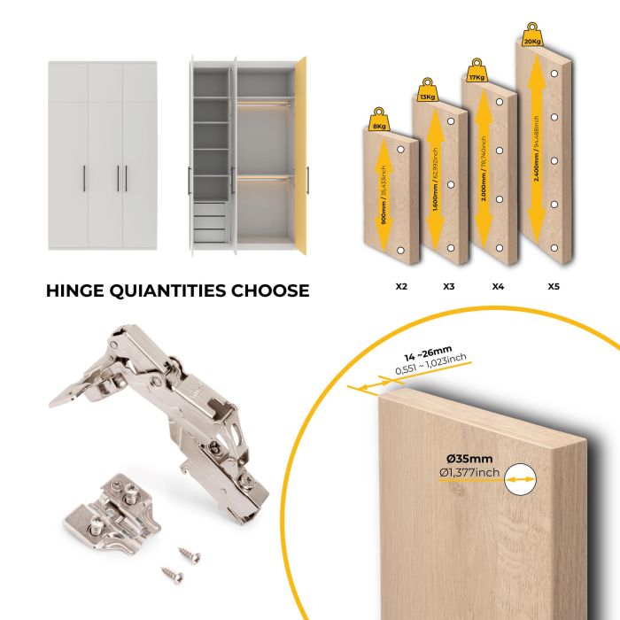 Emuca Lote de 10 bisagras supercodo X91 apertura 165 grados con cierre suave y suplementos Euro, Altura 0, Acero, Niquelado 7