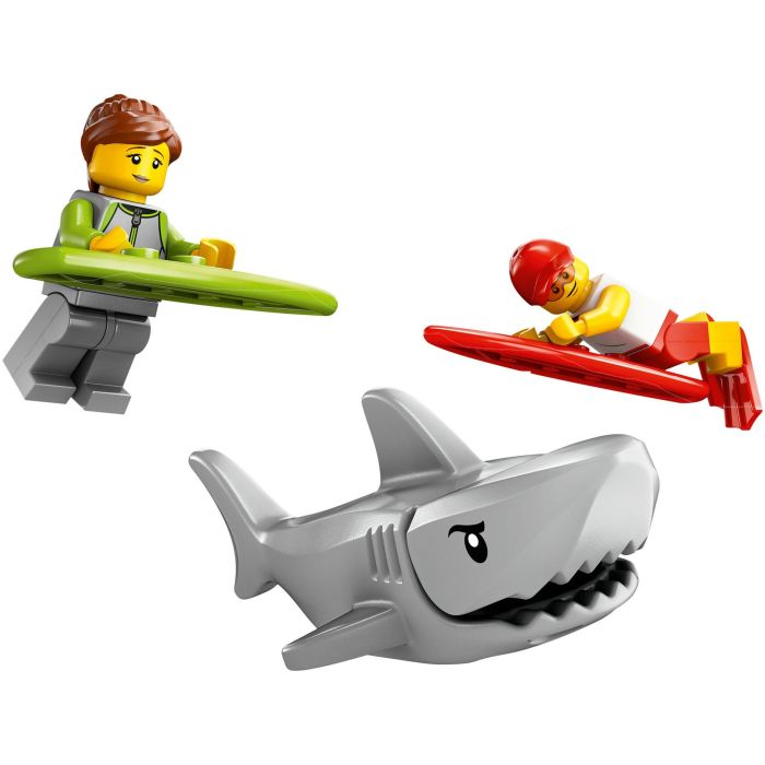 LEGO 60453 Furgoneta de Rescate del Socorrista City: Set de Construcción con 2 Minifiguras, Tiburón y Accesorios de Playa para Niños +6 años 4