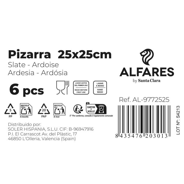 Santa Clara Plato Pizarra 25 cm x 25 cm "Alfares" (12 Unidades) 2