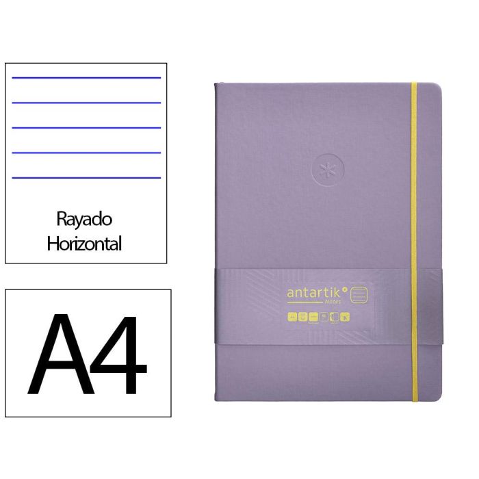 Cuaderno Con Gomilla Antartik Notes Tapa Dura A4 Hojas Rayas Morado Y Amarillo 100 Hojas 80 gr Fsc