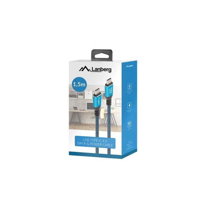 LANBERG CA-CMCM-45CU-0015-BK Cable USB USB 3.2 Gen 2 (3.1 Gen 2) 1.5m USB C Negro, Azul 1 LANBERG CA-CMCM-45CU-0015-BK Cable USB USB 3.2 Gen 2 (3.1 Gen 2) 1.5m USB C Negro, Azul 1