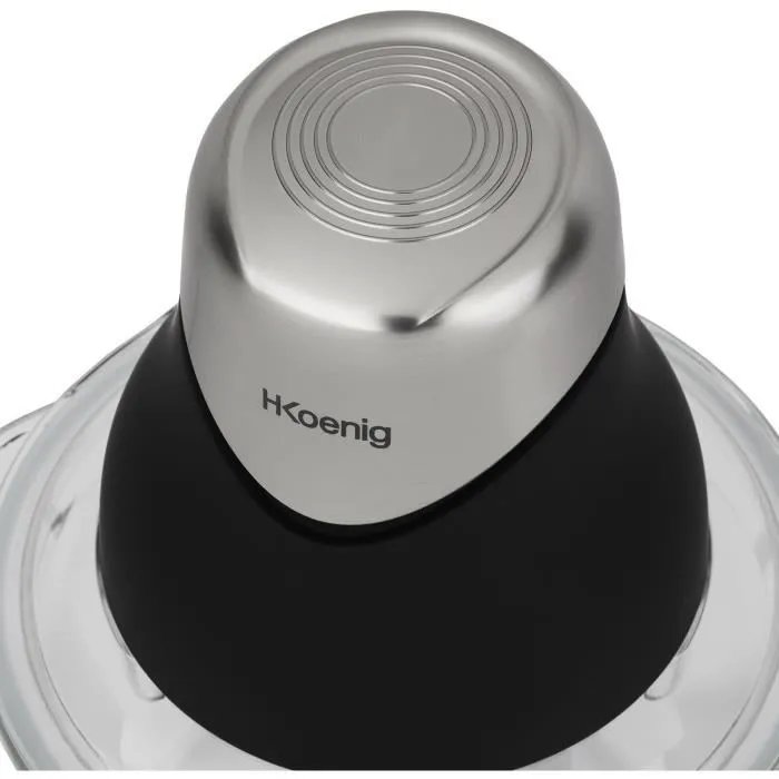 Hkoenig LEO8 Mini Picadora Eléctrica 320 W, Bol de Cristal 1 L, Cuchillas Acero Inoxidable, Negro Mate y Cromo 4